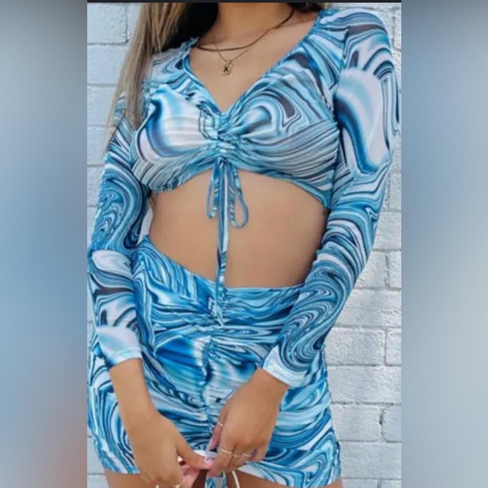 Blue marble two piece matching set size small
